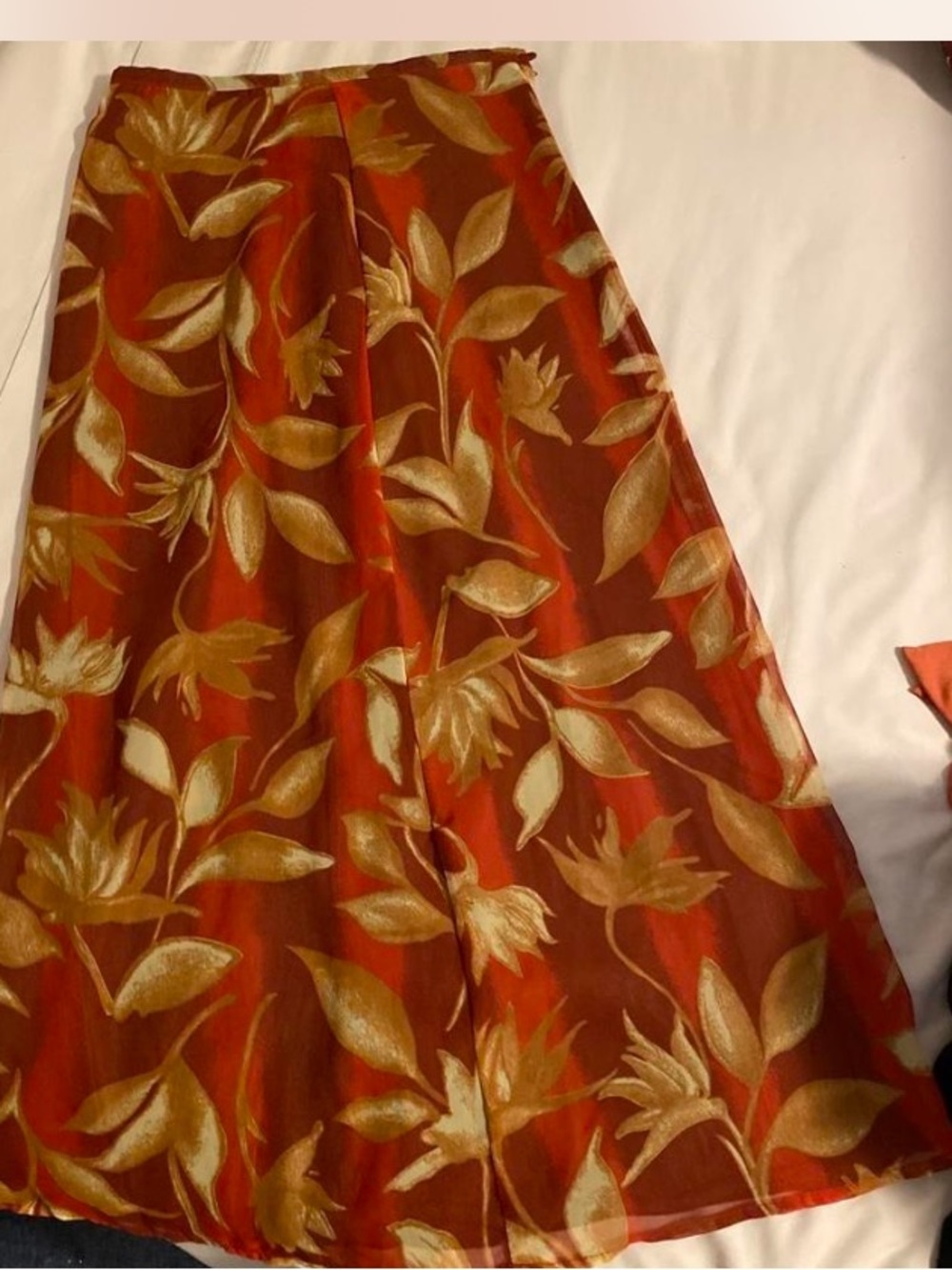 Tracy Evans Rust A-Line Skirt with Gold Floral Motif Sz S